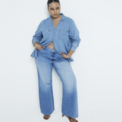 Plus blue high waisted straight leg jeans