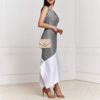 Prada Beige Saffiano Leather Flap Shoulder Bag