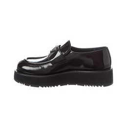 Prada Black Brushed Leather Platform Loafers with Logo Plaque