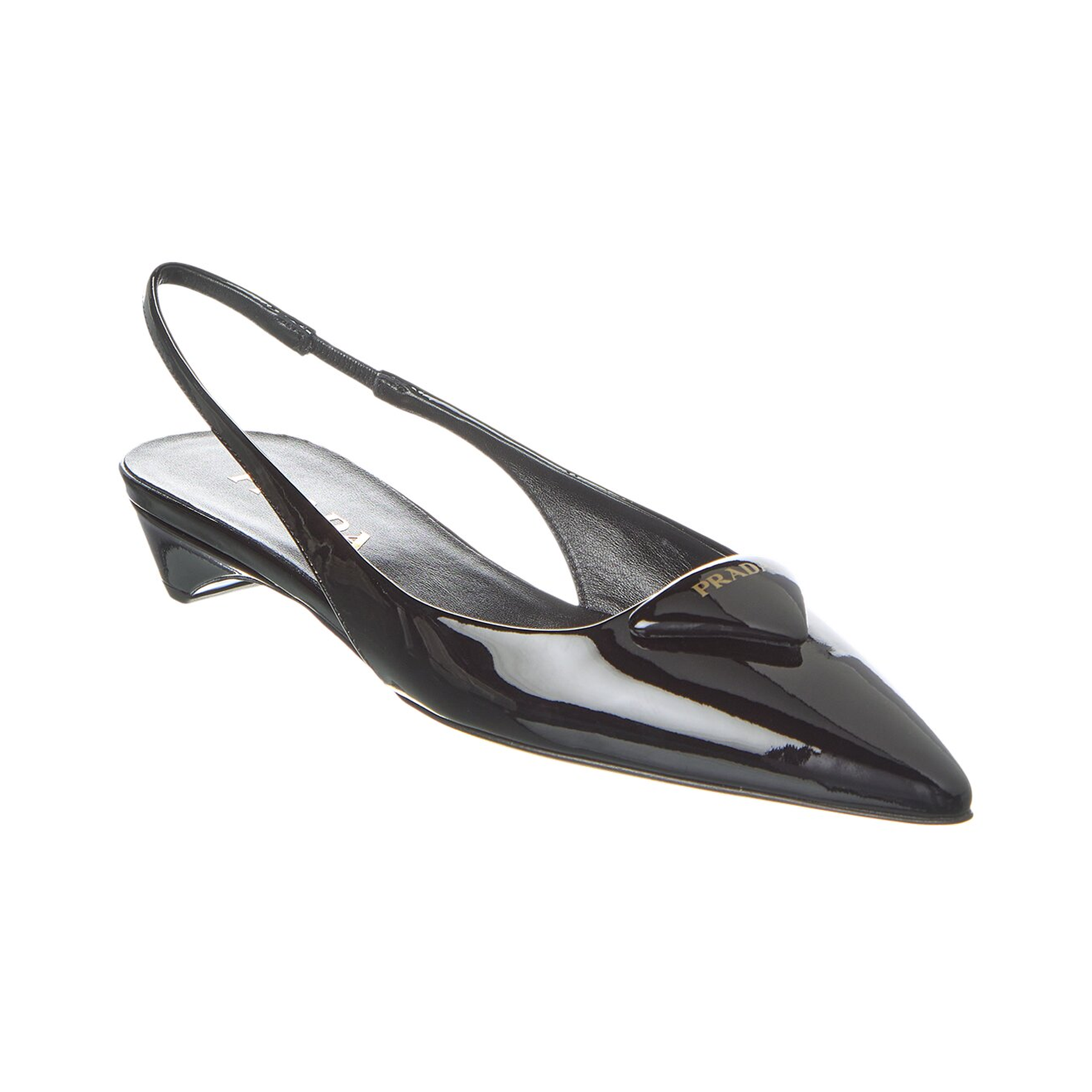 Prada Black Patent Leather Logo Slingback Kitten Heels