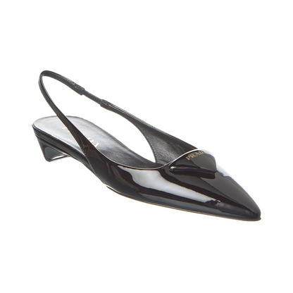 Prada Black Patent Leather Logo Slingback Kitten Heels