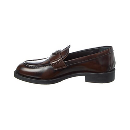 Prada Brushed Leather Brown Logo Penny Loafers