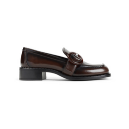 Prada Glossy Brown Buckle Detail Loafers