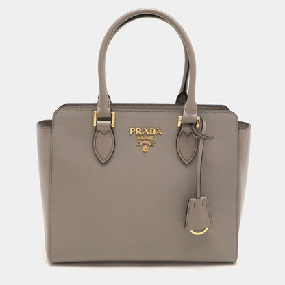 Prada Grey Saffiano Leather Top Zip Satchel