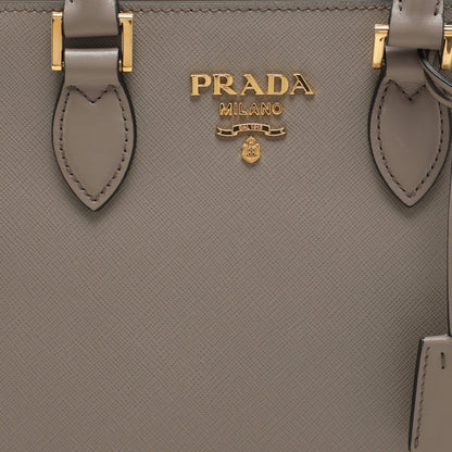 Prada Grey Saffiano Leather Top Zip Satchel