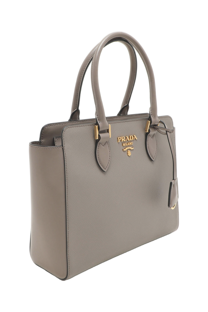 Prada Grey Saffiano Leather Top Zip Satchel