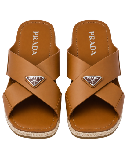 Prada Leather Crisscross Sandals
