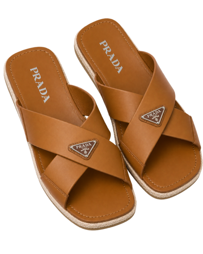 Prada Leather Crisscross Sandals