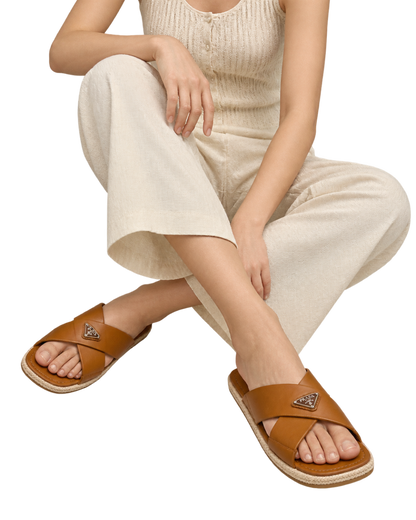 Prada Leather Crisscross Sandals