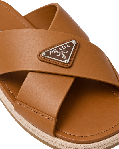 Prada Leather Crisscross Sandals