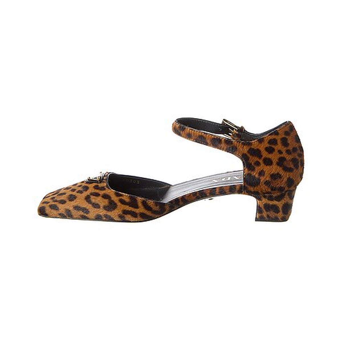Prada Leopard Print Calf Hair Logo Pumps with Ankle Strap