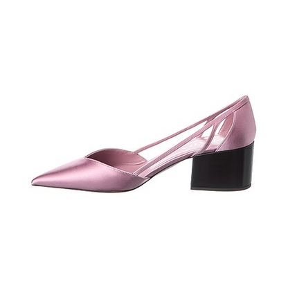 Prada Lilac Satin Pointed-Toe Block Heel Pumps