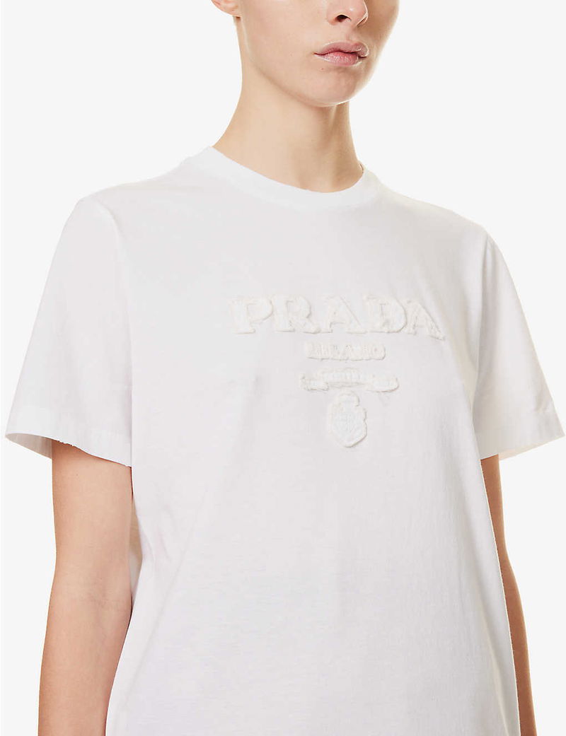 Prada Logo-Embossed Round-Neck Cotton T-Shirt