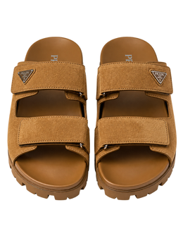 Prada Men's Brown Suede Band Sandals