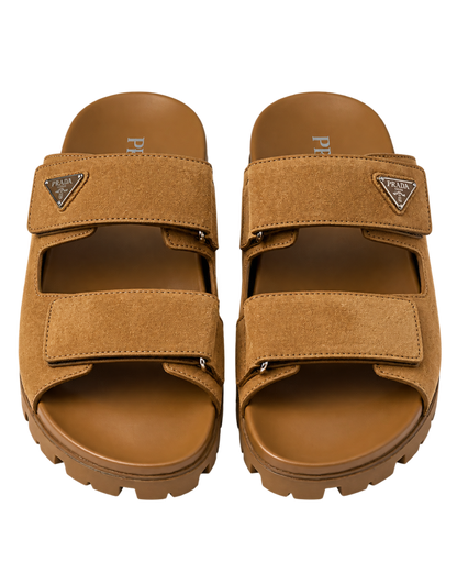 Prada Men's Brown Suede Band Sandals