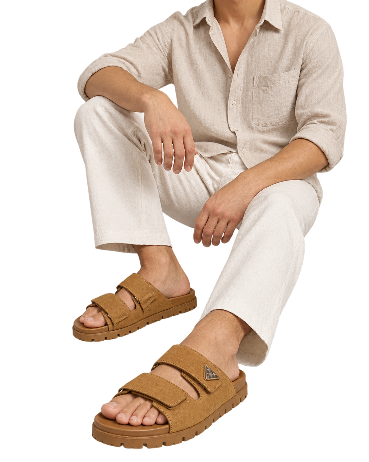 Prada Men's Brown Suede Band Sandals
