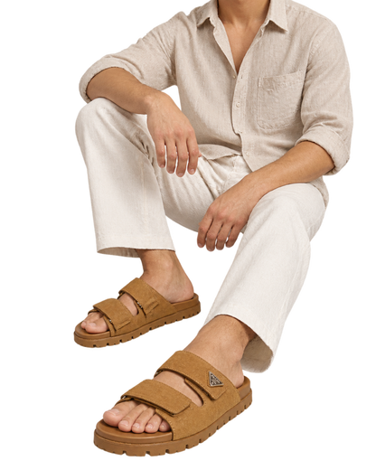 Prada Men's Brown Suede Band Sandals