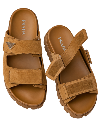 Prada Men's Brown Suede Band Sandals