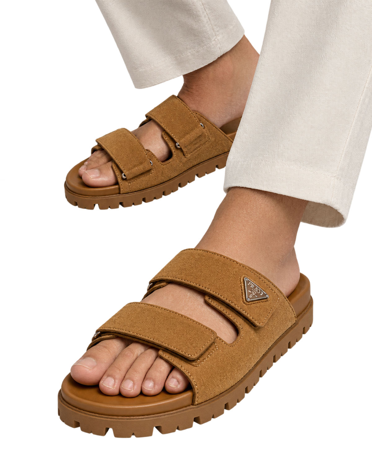 Prada Men's Brown Suede Band Sandals