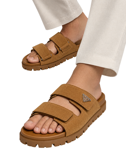 Prada Men's Brown Suede Band Sandals