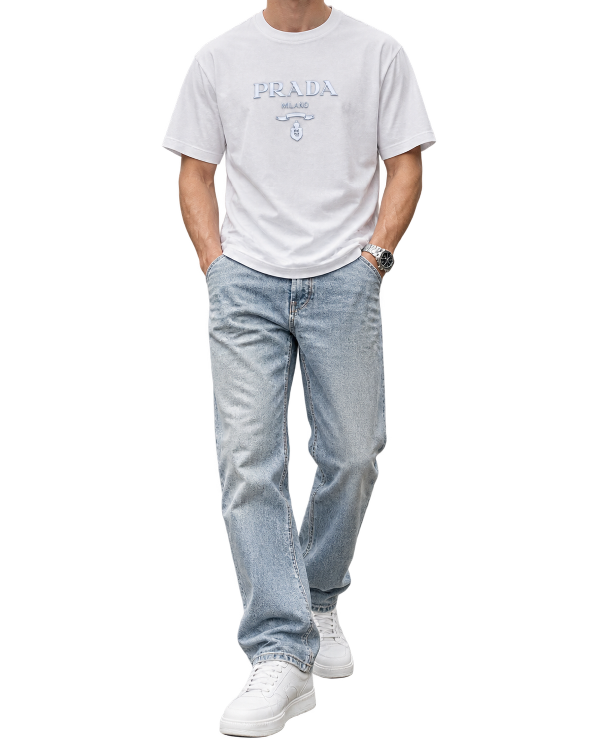 Prada Raised Logo Round Neck T-shirt