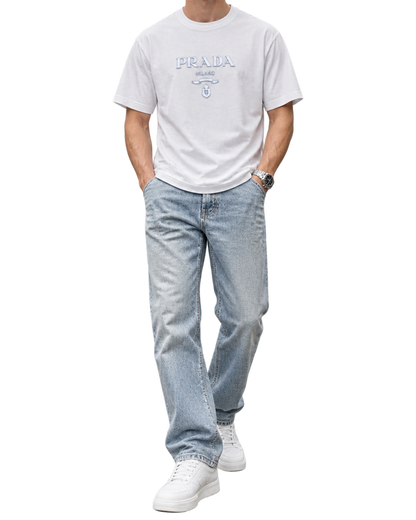 Prada Raised Logo Round Neck T-shirt