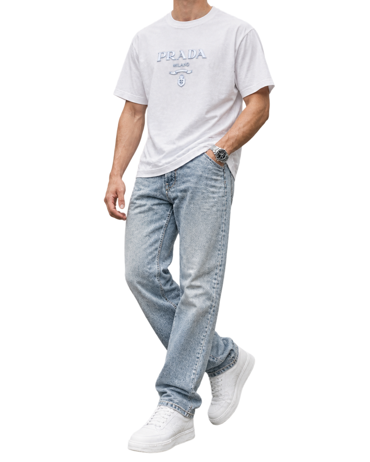 Prada Raised Logo Round Neck T-shirt