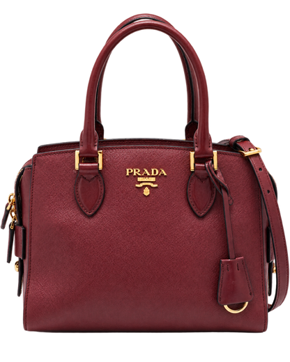 Prada Red Saffiano Lux/Soft Leather Top Zip Tote