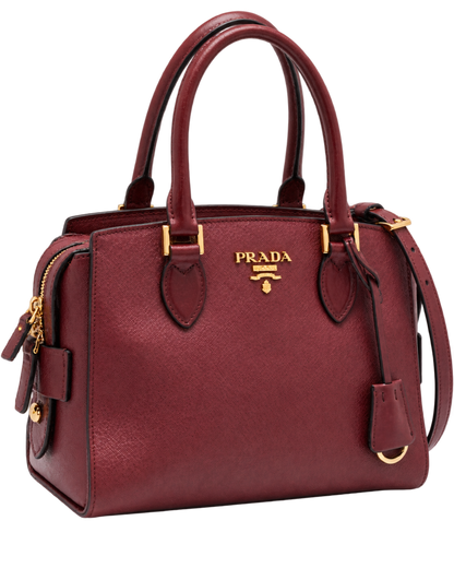 Prada Red Saffiano Lux/Soft Leather Top Zip Tote