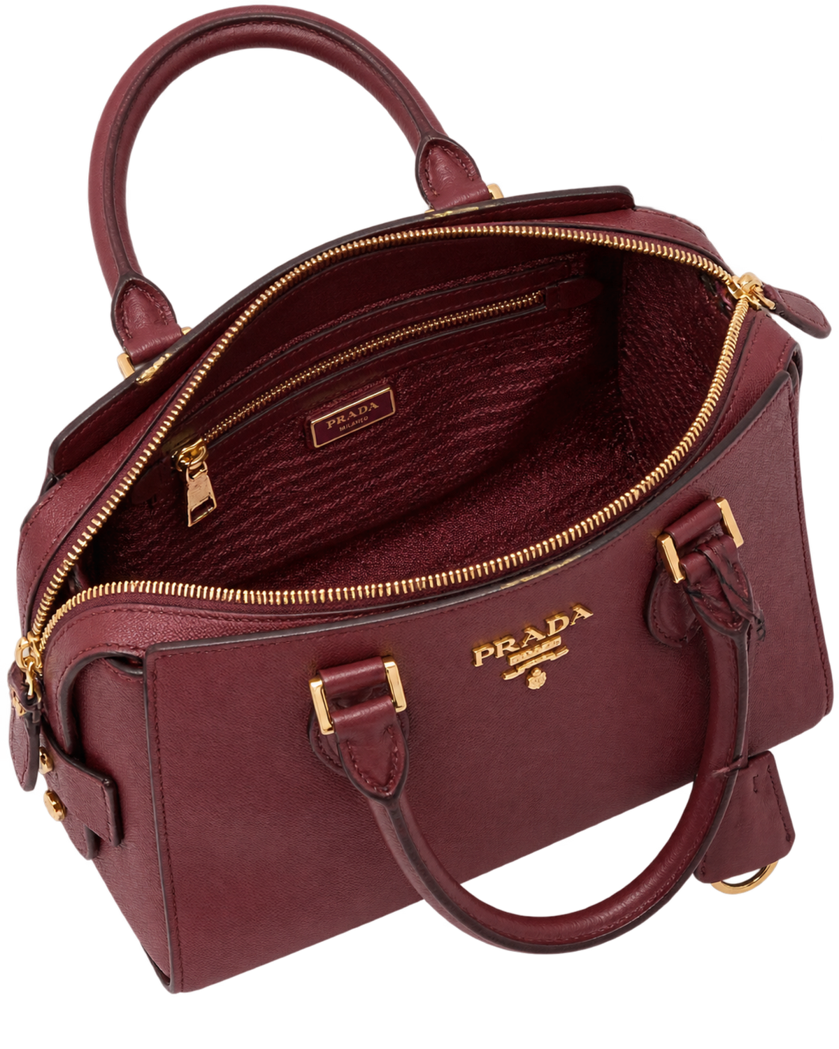 Prada Red Saffiano Lux/Soft Leather Top Zip Tote
