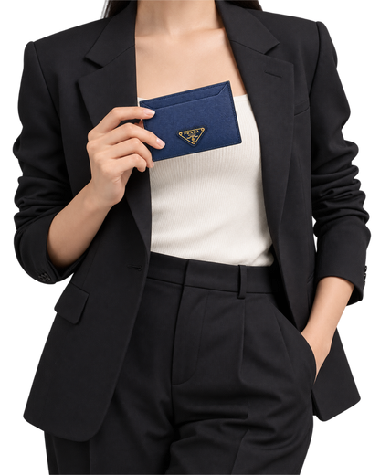 Prada Saffiano Card Case Bleuette