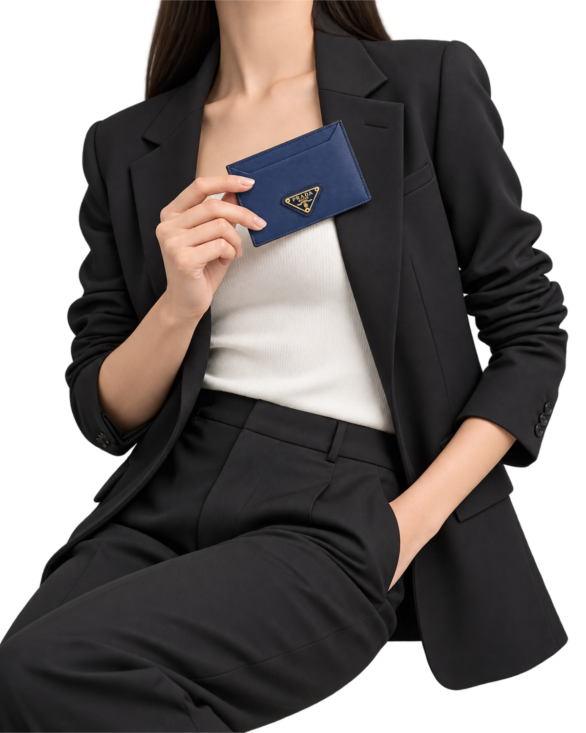 Prada Saffiano Card Case Bleuette