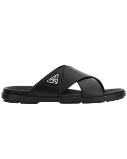 Prada  triangle logo slip-on sandals - black