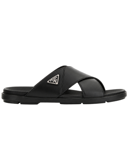Prada  triangle logo slip-on sandals - black
