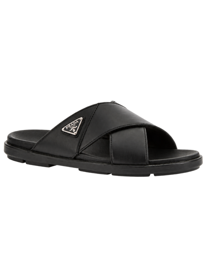 Prada  triangle logo slip-on sandals - black