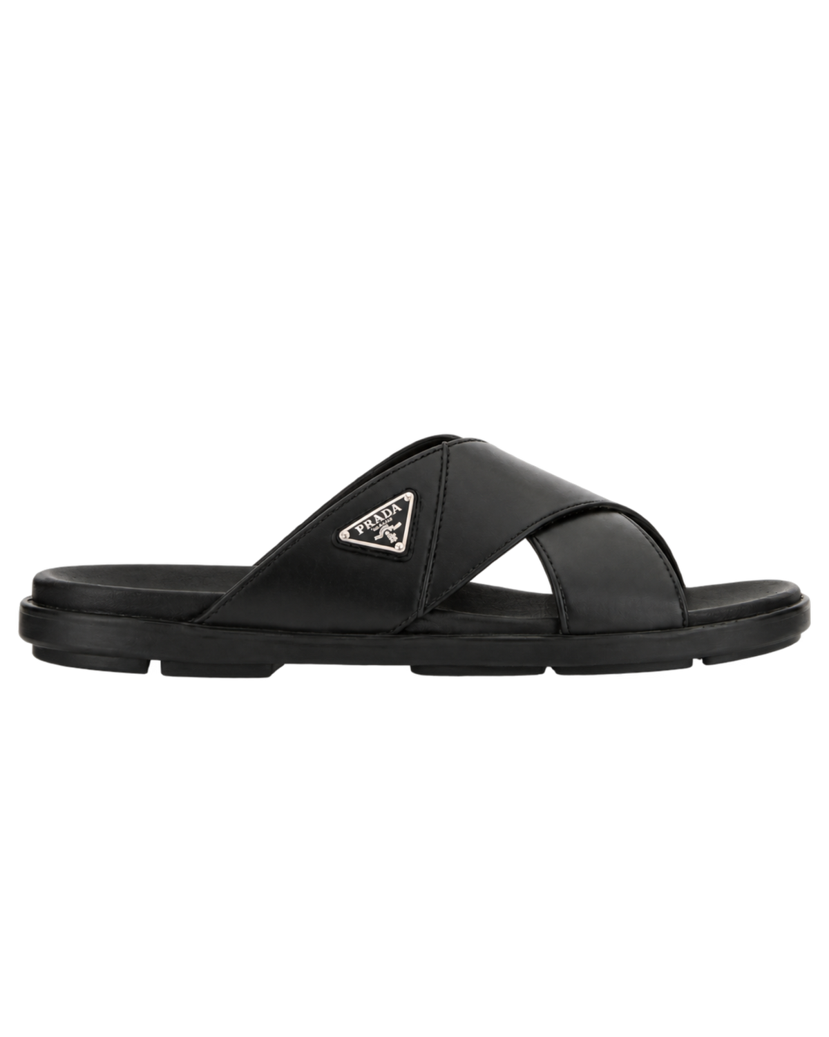 Prada  triangle logo slip-on sandals - black