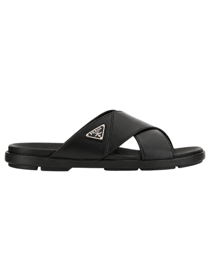 Prada  triangle logo slip-on sandals - black