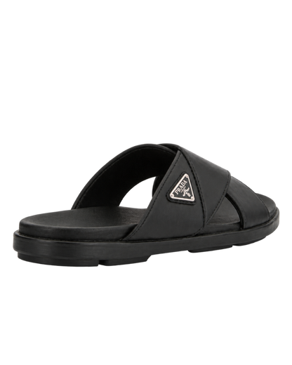 Prada  triangle logo slip-on sandals - black