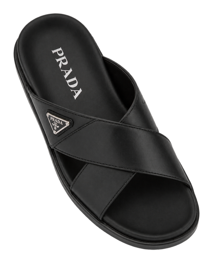 Prada  triangle logo slip-on sandals - black
