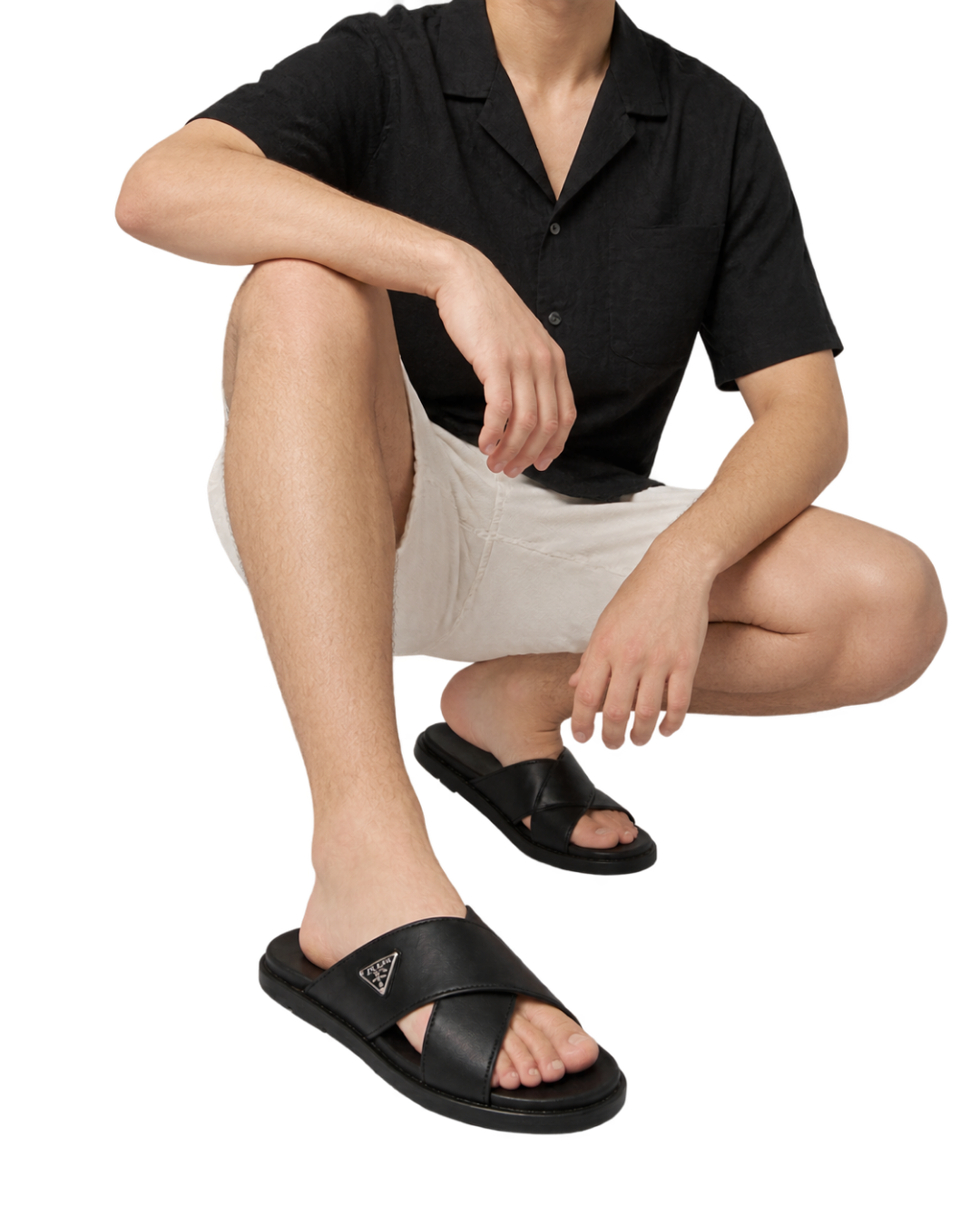 Prada  triangle logo slip-on sandals - black