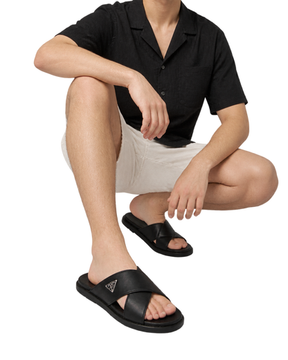 Prada  triangle logo slip-on sandals - black