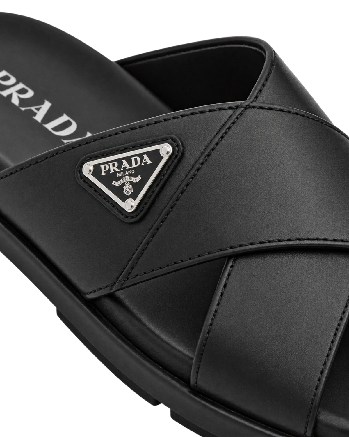 Prada  triangle logo slip-on sandals - black