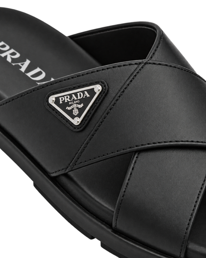 Prada  triangle logo slip-on sandals - black