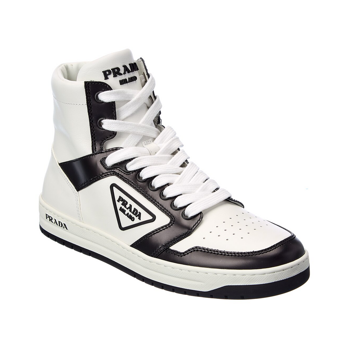 Prada White & Black Leather High-Top Sneakers