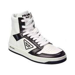 Prada White & Black Leather High-Top Sneakers