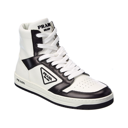 Prada White & Black Leather High-Top Sneakers