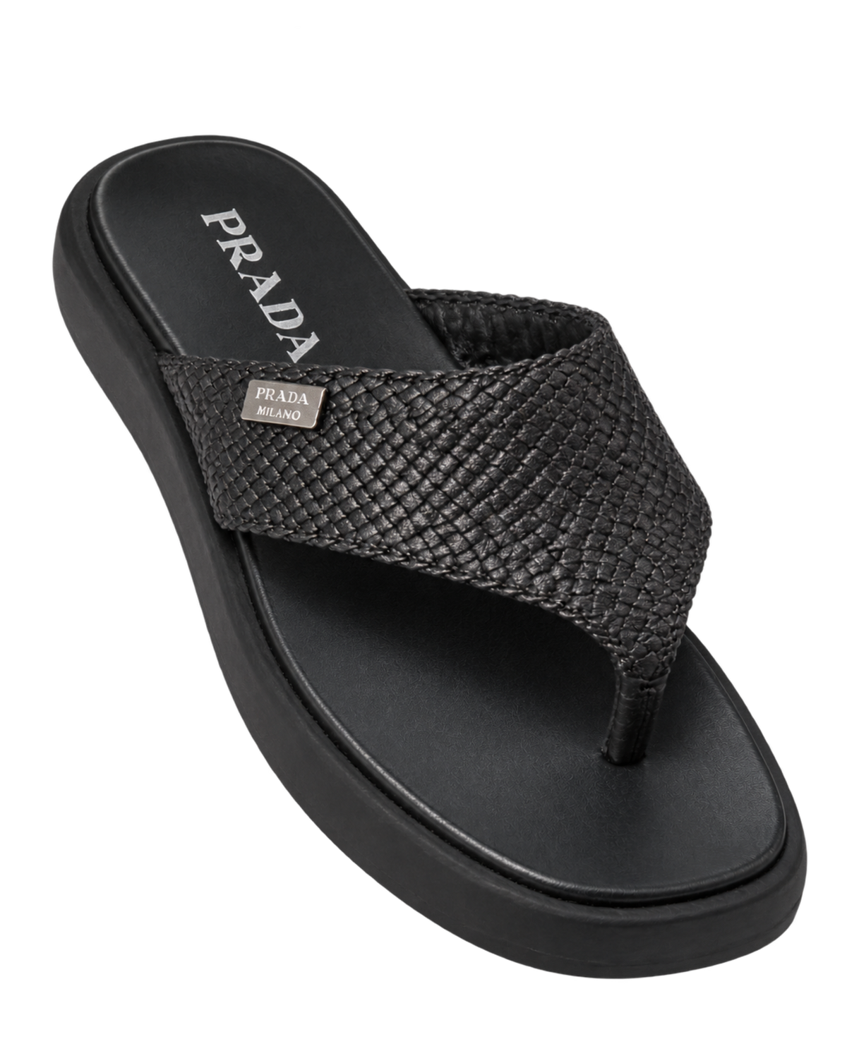 Prada Woven Leather Thong Sandals