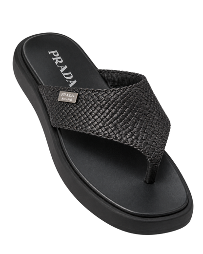 Prada Woven Leather Thong Sandals