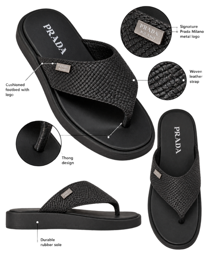 Prada Woven Leather Thong Sandals