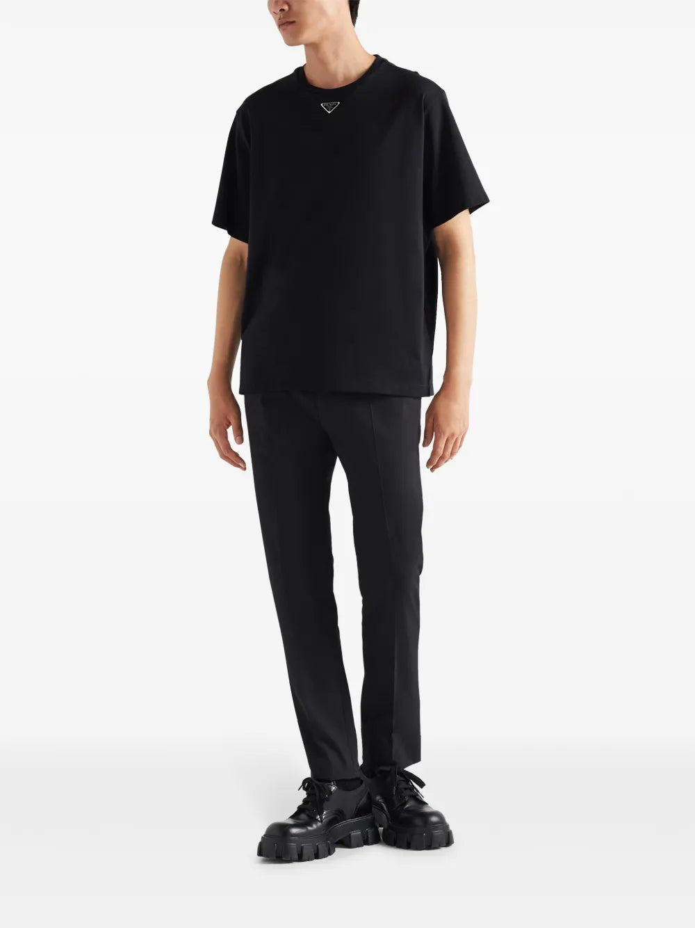 Prada Triangle Plaque T-Shirt in Black